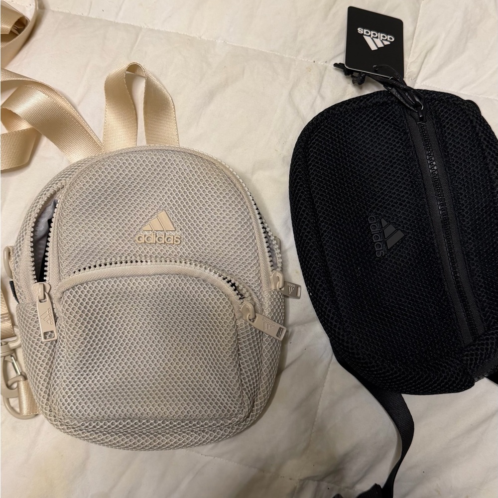 Adidas Cream Mini Backpack and Black Crossbody Set